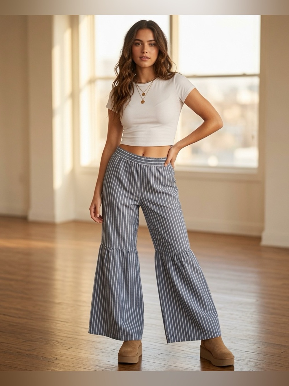 Anthropologie Samantha Dru Wide Leg Stripe Pant Small Petite NWT